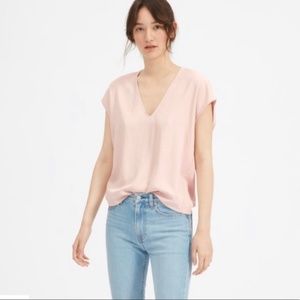 Everlane Japanese GoWeave V Neck Blouse Rose 2